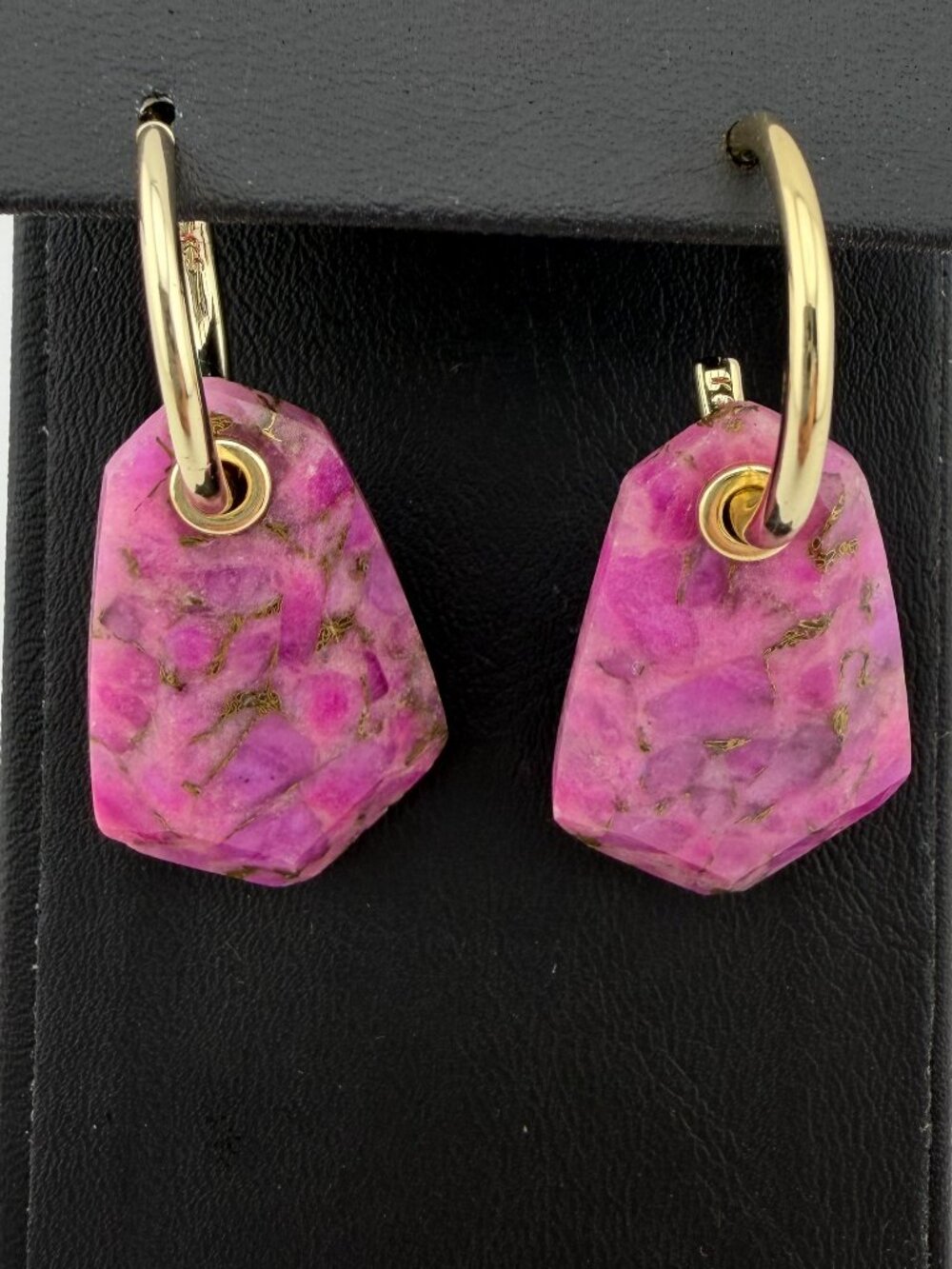 RETIRED Kendra Scott Ashlyn Statement Huggie Earrings Bronze Veined Magenta Jade